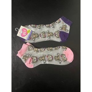 2 pairs of sheer bear socks pink/purple